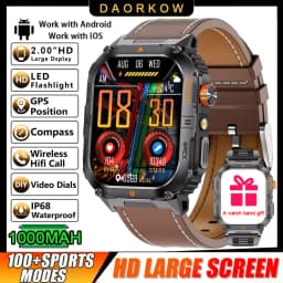 2026 1000mAh military outdoor smartwatch 2.01 inches LED flashlight IP68 waterproof Heart rate sleep Bluetooth call sport watch