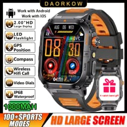2026 1000mAh military outdoor smartwatch 2.01 inches LED flashlight IP68 waterproof Heart rate sleep Bluetooth call sport watch