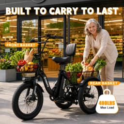 ESKUTE T300 E Trike Electric Bike, Peak Brushless Motor Folding Trike 18X3.0 Fat Tire Ebike, 624Wh Removable Battery, Step-Thru 3 Wheel Electric Bicycle, Up to 65 Miles, 18MPH+ Tricycle for Adults