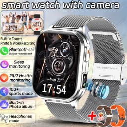 2026 New Smart Watch With Camera Men Women Photos Record Video Health Sports Fitness IP68 Waterproof Call Recording Smartwatches