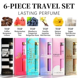 6-Piece Travel Set, Men's and Women's Eau De Toilette Spray, Long-Lasting Fragrance, 6 Different Flavors, Perfect for Holiday Gift