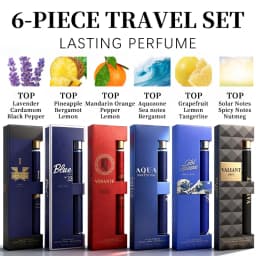 6-Piece Travel Set, Men's and Women's Eau De Toilette Spray, Long-Lasting Fragrance, 6 Different Flavors, Perfect for Holiday Gift