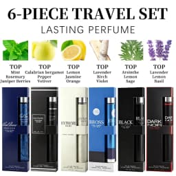 6-Piece Travel Set, Men's and Women's Eau De Toilette Spray, Long-Lasting Fragrance, 6 Different Flavors, Perfect for Holiday Gift