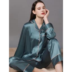 Women 2 Pieces Mulberry Silk Pajama Set Long Sleeve Top & Pants Ice Silk Loungewear Luxury Sleepwear Spring Autumn Casual Home C