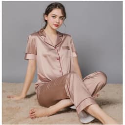 Women 2 Pieces Mulberry Silk Pajama Set Long Sleeve Top & Pants Ice Silk Loungewear Luxury Sleepwear Spring Autumn Casual Home C