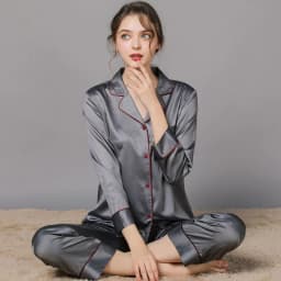 Women 2 Pieces Mulberry Silk Pajama Set Long Sleeve Top & Pants Ice Silk Loungewear Luxury Sleepwear Spring Autumn Casual Home C