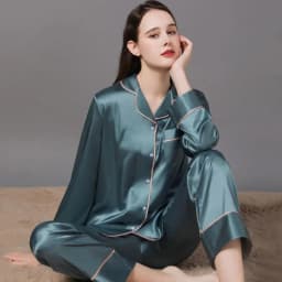 Women 2 Pieces Mulberry Silk Pajama Set Long Sleeve Top & Pants Ice Silk Loungewear Luxury Sleepwear Spring Autumn Casual Home C