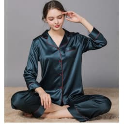 Women 2 Pieces Mulberry Silk Pajama Set Long Sleeve Top & Pants Ice Silk Loungewear Luxury Sleepwear Spring Autumn Casual Home C