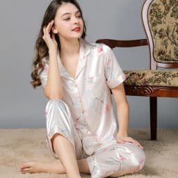 Women 2 Pieces Mulberry Silk Pajama Set Long Sleeve Top & Pants Ice Silk Loungewear Luxury Sleepwear Spring Autumn Casual Home C