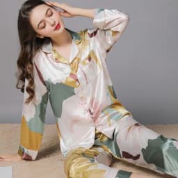 Women 2 Pieces Mulberry Silk Pajama Set Long Sleeve Top & Pants Ice Silk Loungewear Luxury Sleepwear Spring Autumn Casual Home C