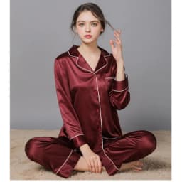 Women 2 Pieces Mulberry Silk Pajama Set Long Sleeve Top & Pants Ice Silk Loungewear Luxury Sleepwear Spring Autumn Casual Home C