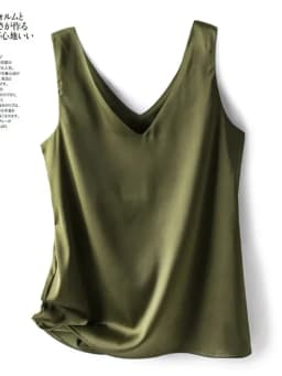 Woman T-shirts Elegant SILK Satin Blouse Sleeveless Female Summer Casual Loose Tanks and Camis Solid Green Tops for Women