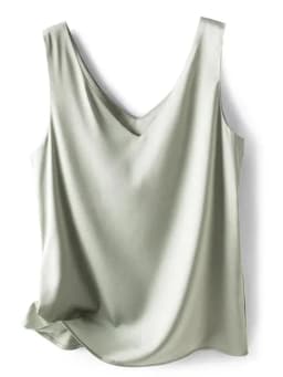 Woman T-shirts Elegant SILK Satin Blouse Sleeveless Female Summer Casual Loose Tanks and Camis Solid Green Tops for Women