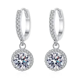 925 Sterling Silver 1 Carat Moissanite Round Earrings for Women Luxury Evening Style
