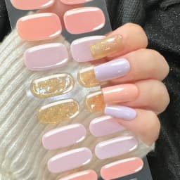 16Tips Solid Color & Glitter Semi Cured Gel Nail Strips Self-Adhesive Baking Free Elegant Gel Nail Sticker Full Coverage Decals