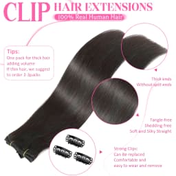 Clip-in Hair Extensions Straight Real Human Hair Seamless 120g Natural Black Human Clip-In Extensions Invisible Straight 8Pcs