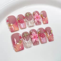 10Pcs 3D Green Flower Handmade Press on Nails French Fake Nails Wearable Stick-on Nails False Nail Uñas Накладные Ногти 네일팁