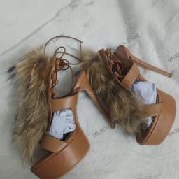 2026 Lady Design Summer Criss-Cross Strappy Fur Sandals Women'S Open-Toe Stiletto Platform High Heels Sexy Dress Heels