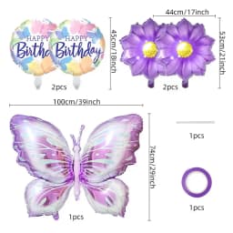 5 Pcs Butterfly Foil Balloons Set Purple Sunflower Set Baby Shower Wedding Romantic Butterfly Theme Birthday Party Decorations