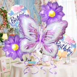 5 Pcs Butterfly Foil Balloons Set Purple Sunflower Set Baby Shower Wedding Romantic Butterfly Theme Birthday Party Decorations