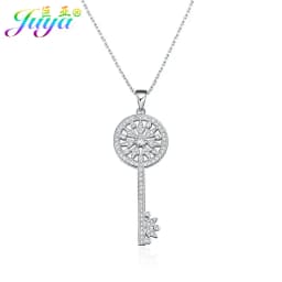 Juya 18K Gold Plated Cubic Zirconia Floating Flower Key Pendant Necklace Handmade Women Chocker Necklace Birthday Gift Jewerlry