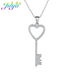 Juya 18K Gold Plated Cubic Zirconia Floating Flower Key Pendant Necklace Handmade Women Chocker Necklace Birthday Gift Jewerlry