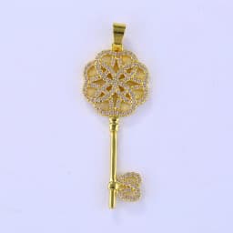 Juya 18K Gold Plated Cubic Zirconia Floating Flower Key Pendant Necklace Handmade Women Chocker Necklace Birthday Gift Jewerlry