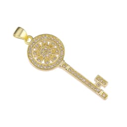 Juya 18K Gold Plated Cubic Zirconia Floating Flower Key Pendant Necklace Handmade Women Chocker Necklace Birthday Gift Jewerlry
