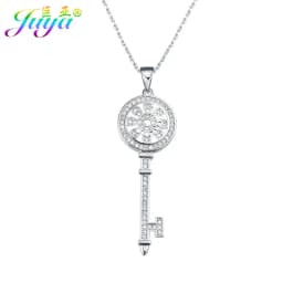 Juya 18K Gold Plated Cubic Zirconia Floating Flower Key Pendant Necklace Handmade Women Chocker Necklace Birthday Gift Jewerlry