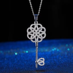 Juya 18K Gold Plated Cubic Zirconia Floating Flower Key Pendant Necklace Handmade Women Chocker Necklace Birthday Gift Jewerlry