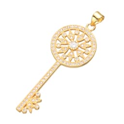 Juya 18K Gold Plated Cubic Zirconia Floating Flower Key Pendant Necklace Handmade Women Chocker Necklace Birthday Gift Jewerlry