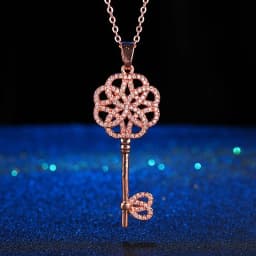 Juya 18K Gold Plated Cubic Zirconia Floating Flower Key Pendant Necklace Handmade Women Chocker Necklace Birthday Gift Jewerlry