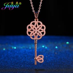 Juya 18K Gold Plated Cubic Zirconia Floating Flower Key Pendant Necklace Handmade Women Chocker Necklace Birthday Gift Jewerlry