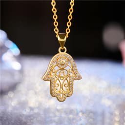 Juya 18K Gold Plated Cubic Zirconia Floating Flower Key Pendant Necklace Handmade Women Chocker Necklace Birthday Gift Jewerlry