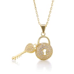 Juya 18K Gold Plated Cubic Zirconia Floating Flower Key Pendant Necklace Handmade Women Chocker Necklace Birthday Gift Jewerlry