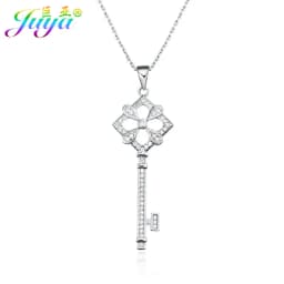 Juya 18K Gold Plated Cubic Zirconia Floating Flower Key Pendant Necklace Handmade Women Chocker Necklace Birthday Gift Jewerlry