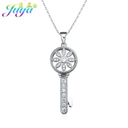 Juya 18K Gold Plated Cubic Zirconia Floating Flower Key Pendant Necklace Handmade Women Chocker Necklace Birthday Gift Jewerlry