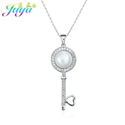 Juya 18K Gold Plated Cubic Zirconia Floating Flower Key Pendant Necklace Handmade Women Chocker Necklace Birthday Gift Jewerlry