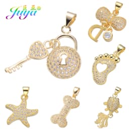Juya DIY Jewelry Components Cz Paved Glitters Locket Heart Key Charm Pendant Accessories For Women Fashion Jewelry Making
