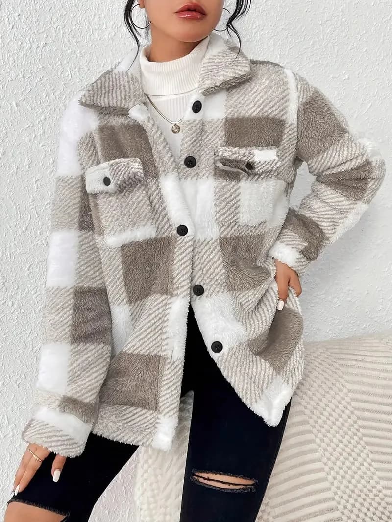Customizable autumn and winter open-button lapel plaid coat plaid pattern button front jacket warm Suit Jackets