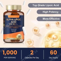 Alpha Lipoic Acid 6-in-1 Formula 1000mg,Antioxidant,Immunity,Energy Support,with Turmeric,Selenium,Vitamin C, E & B12,120 Count