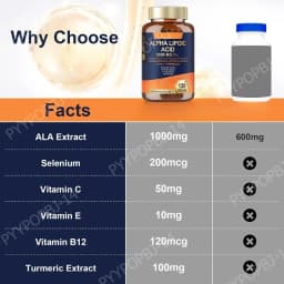 Alpha Lipoic Acid 6-in-1 Formula 1000mg,Antioxidant,Immunity,Energy Support,with Turmeric,Selenium,Vitamin C, E & B12,120 Count