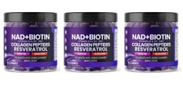 NAD+ Resveratrol Biotin Gummies, Collagen Keratin Zinc D3 K2 Blend, Berry Flavor for Hair Skin Beauty Wellness Support, 60 Count