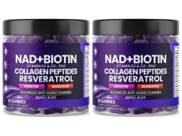 NAD+ Resveratrol Biotin Gummies, Collagen Keratin Zinc D3 K2 Blend, Berry Flavor for Hair Skin Beauty Wellness Support, 60 Count