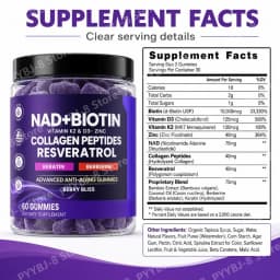NAD+ Resveratrol Biotin Gummies, Collagen Keratin Zinc D3 K2 Blend, Berry Flavor for Hair Skin Beauty Wellness Support, 60 Count
