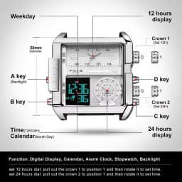 FEICE Men's Watch Large Dial Waterproof Wristwatch Business Quartz Square Multifunction Stainless Steel Strap Waterproof FK030