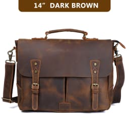 S.WORKER Vintage Genuine Leather Men's Briefcase 14” Laptop Messenger Bag Crazy Horse Cowhide Casual Shoulder Bag Handbags