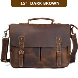 S.WORKER Vintage Genuine Leather Men's Briefcase 14” Laptop Messenger Bag Crazy Horse Cowhide Casual Shoulder Bag Handbags