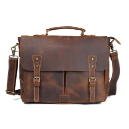S.WORKER Vintage Genuine Leather Men's Briefcase 14” Laptop Messenger Bag Crazy Horse Cowhide Casual Shoulder Bag Handbags