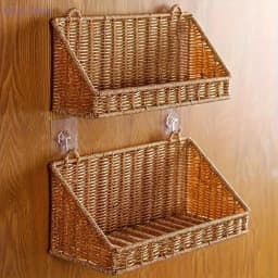 Woven Rattan Wall Storage Baskets | Adhesive Hook Hanging Shelves for Bathroom/Kitchen Organization